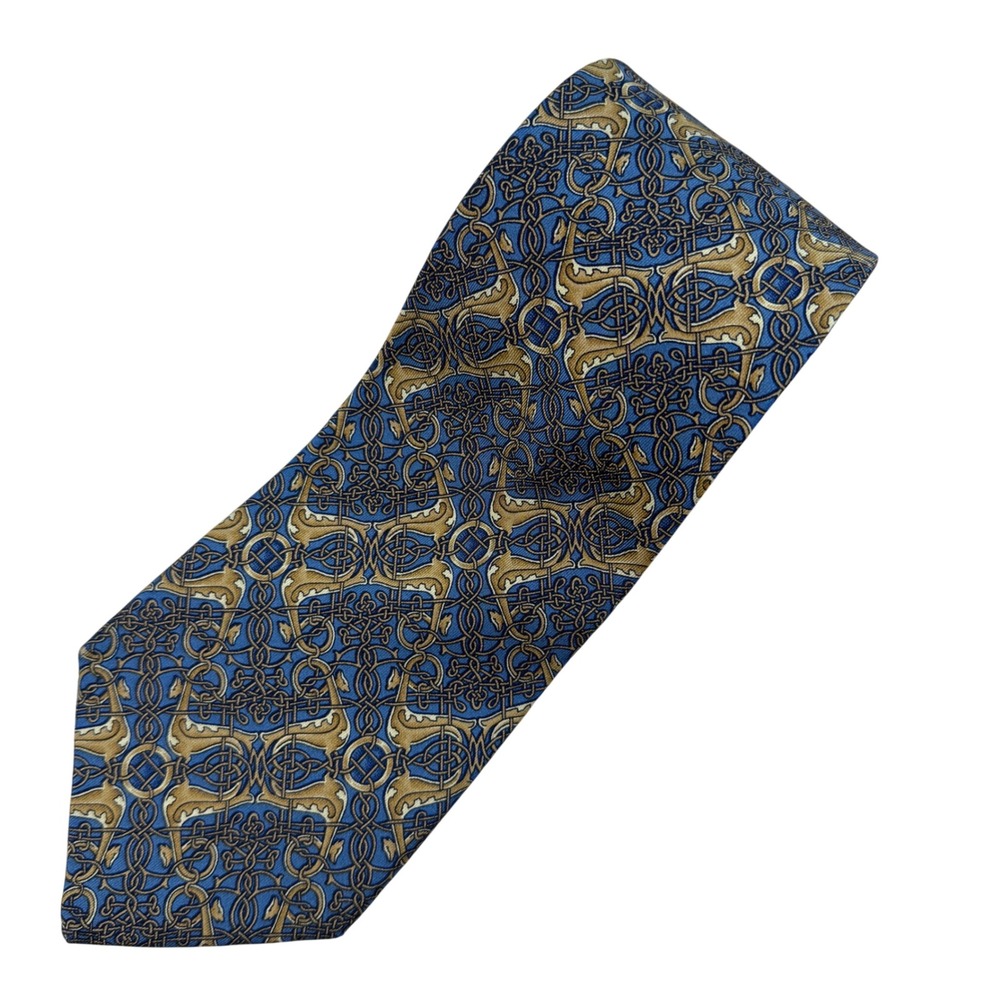 Vintage Sulka Silk Tie Men's Blue Gold Celtic Knot Made in France Pretty Luxury